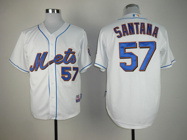 Men New York Mets 57 Santana White MLB Jerseys